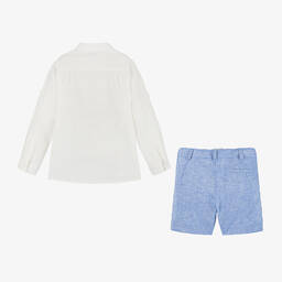 Miranda-Boys Blue Linen & Cotton Shorts Set | Childrensalon Outlet