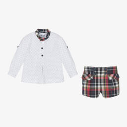 Miranda-Boys Blue Tartan Shirt and Shorts | Childrensalon Outlet