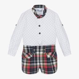 Miranda-Boys Blue Tartan Shirt and Shorts | Childrensalon Outlet