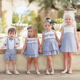 Miranda-Белая футболка и синие шорты из хлопка | Childrensalon Outlet