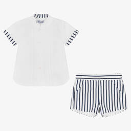 Miranda-Boys Blue & White Striped Shorts Set | Childrensalon Outlet