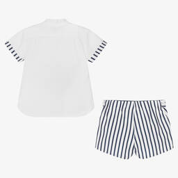 Miranda-Boys Blue & White Striped Shorts Set | Childrensalon Outlet