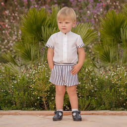 Miranda-Boys Blue & White Striped Shorts Set | Childrensalon Outlet