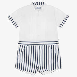 Miranda-Boys Blue & White Striped Shorts Set | Childrensalon Outlet