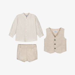 Miranda-Boys Classic Beige Waistcoat Ensemble | Childrensalon Outlet