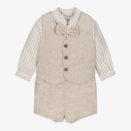 Miranda-Boys Classic Beige Waistcoat Ensemble | Childrensalon Outlet