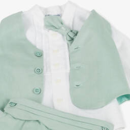 Miranda-Boys Elegant Green Linen Suit Set | Childrensalon Outlet