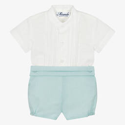 Miranda-Boys Green Linen & Cotton Shorts Set | Childrensalon Outlet