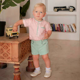 Miranda-طقم شورت قطن لون أخضر وزهري للأولاد | Childrensalon Outlet