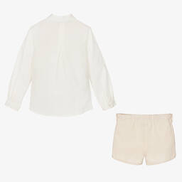 Miranda-Boys Ivory & Beige Linen Shorts Set | Childrensalon Outlet