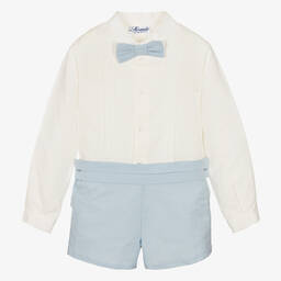 Miranda-Кремовая рубашка и голубые шорты из льна | Childrensalon Outlet