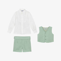 Miranda-طقم صديري كتان زمردي للأولاد | Childrensalon Outlet