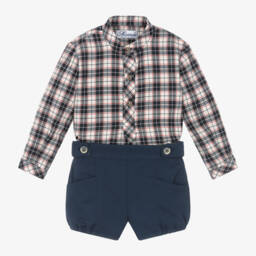 Miranda-Boys Navy Checked Shorts Ensemble | Childrensalon Outlet