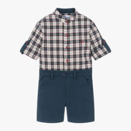 Miranda-Boys Navy Checkered Shorts Outfit | Childrensalon Outlet