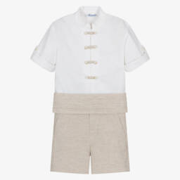 Miranda-Boys Neutral Linen Blend Shorts Ensemble | Childrensalon Outlet