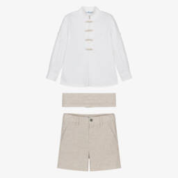 Miranda-Boys Neutral Linen Blend Shorts Ensemble | Childrensalon Outlet