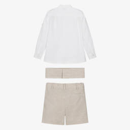 Miranda-Boys Neutral Linen Blend Shorts Ensemble | Childrensalon Outlet