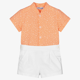 Miranda-طقم شورت قطن لون برتقالي وأبيض للأولاد | Childrensalon Outlet