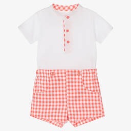 Miranda-Boys Pink Gingham Cotton Shorts Set | Childrensalon Outlet
