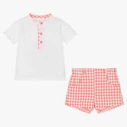 Miranda-Boys Pink Gingham Cotton Shorts Set | Childrensalon Outlet
