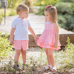 Miranda-Boys Pink Gingham Cotton Shorts Set | Childrensalon Outlet