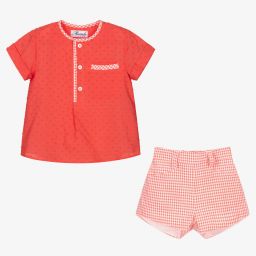 ميراندا-طقم شورت قطن لون أحمر للأولاد | Childrensalon Outlet