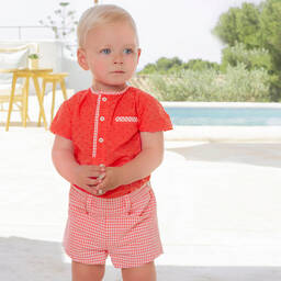 ميراندا-طقم شورت قطن لون أحمر للأولاد | Childrensalon Outlet