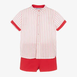 Miranda-Boys Red & White Cotton Shorts Set | Childrensalon Outlet