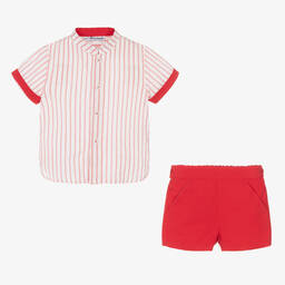Miranda-Boys Red & White Cotton Shorts Set | Childrensalon Outlet