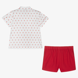 Miranda-طقم شورت قطن تويل لون أحمر وأبيض للأولاد | Childrensalon Outlet