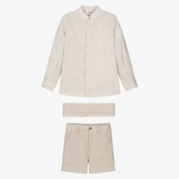 Miranda-Boys Tan Cotton & Linen Ensemble | Childrensalon Outlet