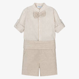 Miranda-Boys Tan Cotton & Linen Ensemble | Childrensalon Outlet