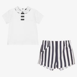 Miranda-Boys White & Blue Shorts Set | Childrensalon Outlet