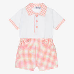 Miranda-Boys White & Pink Cotton Shorts Set | Childrensalon Outlet