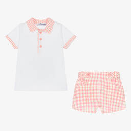 Miranda-Boys White & Pink Cotton Shorts Set | Childrensalon Outlet