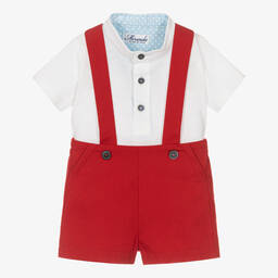 Miranda-Boys White & Red Cotton Shorts Set | Childrensalon Outlet