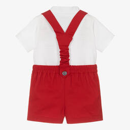 Miranda-Boys White & Red Cotton Shorts Set | Childrensalon Outlet
