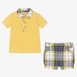 Miranda-Boys Yellow Check Cotton Shorts Set | Childrensalon Outlet