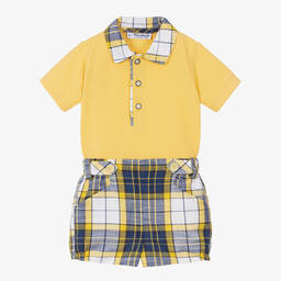 Miranda-Boys Yellow Check Cotton Shorts Set | Childrensalon Outlet
