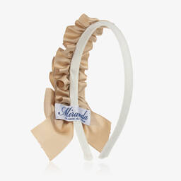Miranda-Girls Beige Gold Grosgrain Ribbon Hairband | Childrensalon Outlet