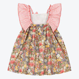 ميراندا-فستان قطن لون بيج وزهري بطبعة ورود | Childrensalon Outlet