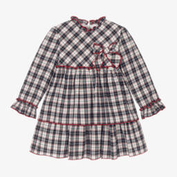 Miranda-Girls Blue Checkered Bow Dress | Childrensalon Outlet
