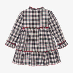 Miranda-Girls Blue Checkered Bow Dress | Childrensalon Outlet