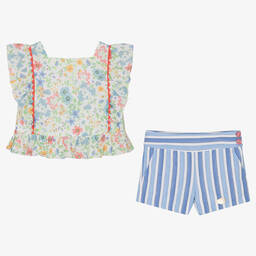 ميراندا-طقم شورت قطن لون أزرق بطبعة ورود للبنات | Childrensalon Outlet