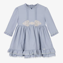 Miranda-Голубое хлопковое платье с рюшами | Childrensalon Outlet