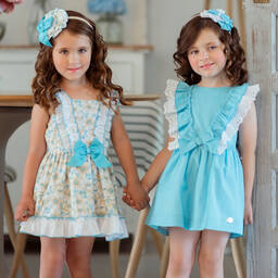 Miranda-Girls Blue Floral Cotton Dress | Childrensalon Outlet