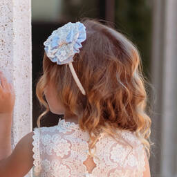 Miranda-Girls Blue Lace & Tulle Hairband | Childrensalon Outlet