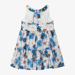 Miranda-فستان قطن ساتين لون أزرق وبنفسجي بطبعة ورود | Childrensalon Outlet