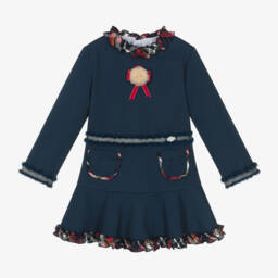 Miranda-Girls Blue Tartan Trim Dress | Childrensalon Outlet