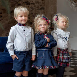 Miranda-Girls Blue Tartan Trim Dress | Childrensalon Outlet